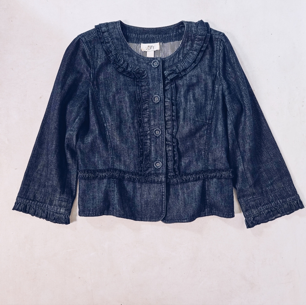 LOFT Denim Ruffle Jacket - Picture 2 of 9